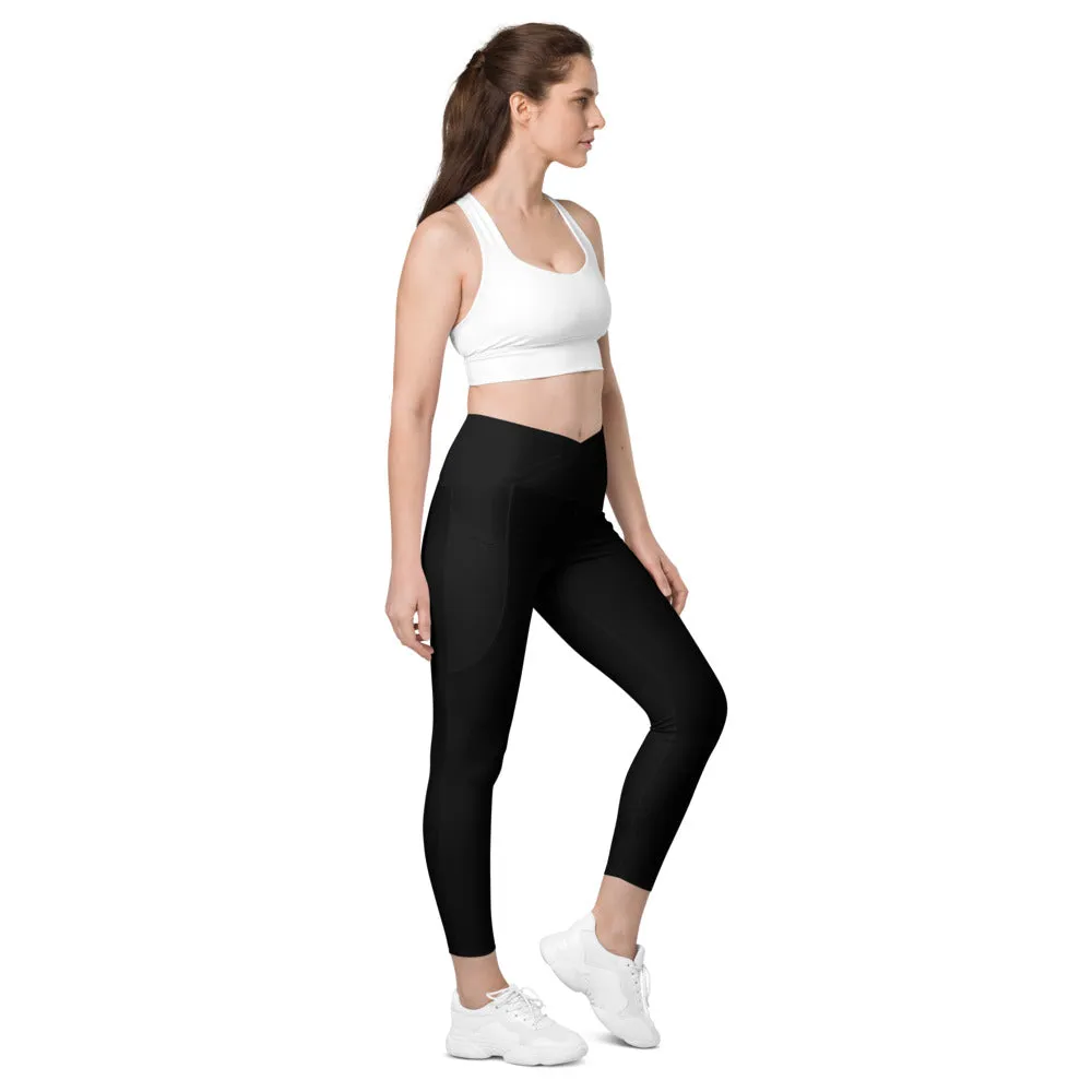 Black Crossover leggings with pockets