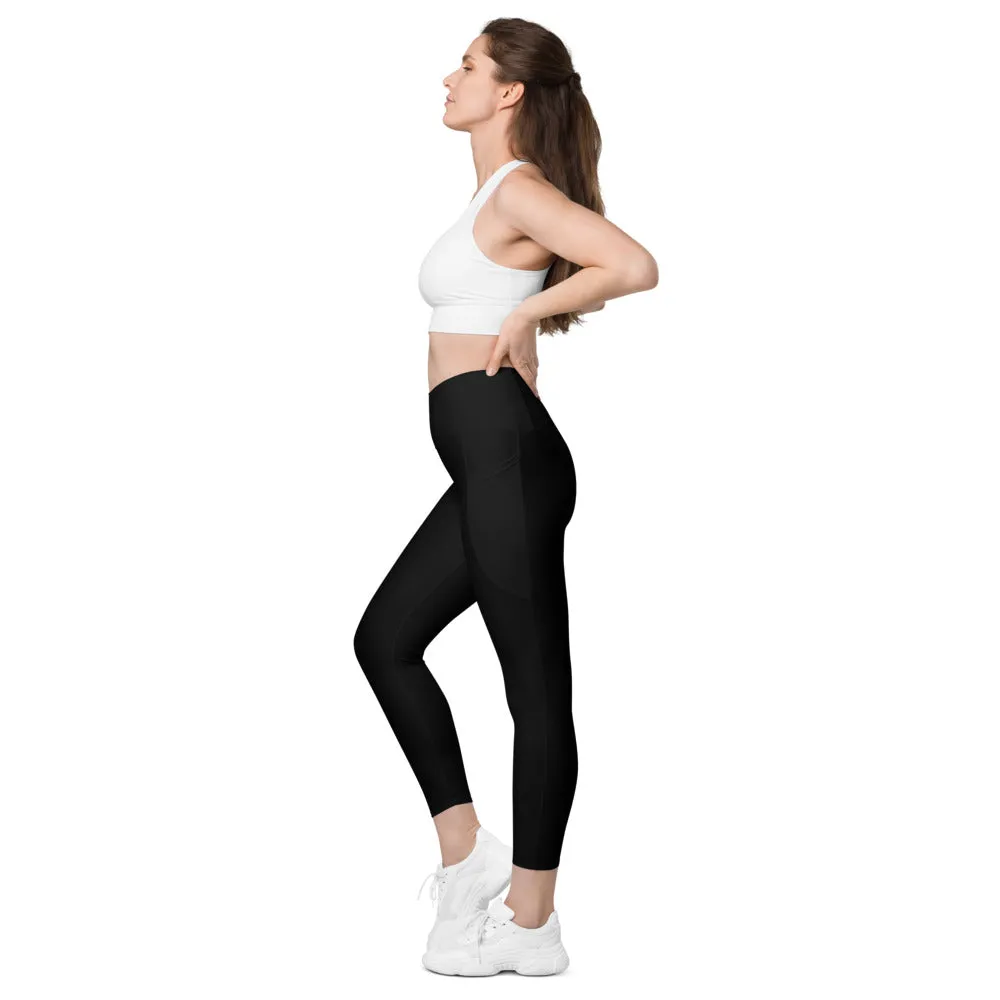 Black Crossover leggings with pockets