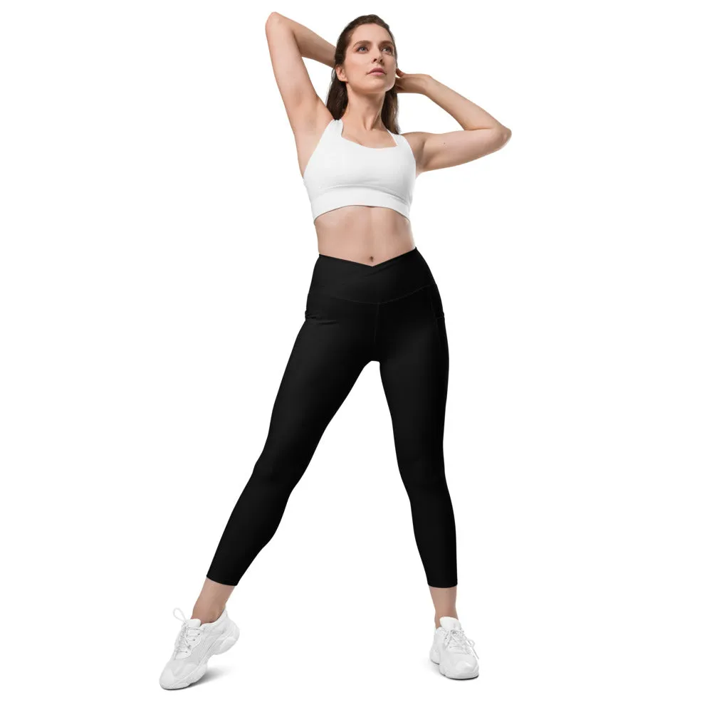 Black Crossover leggings with pockets