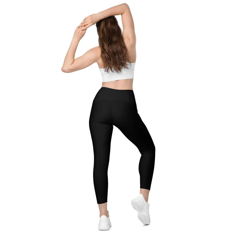 Black Crossover leggings with pockets
