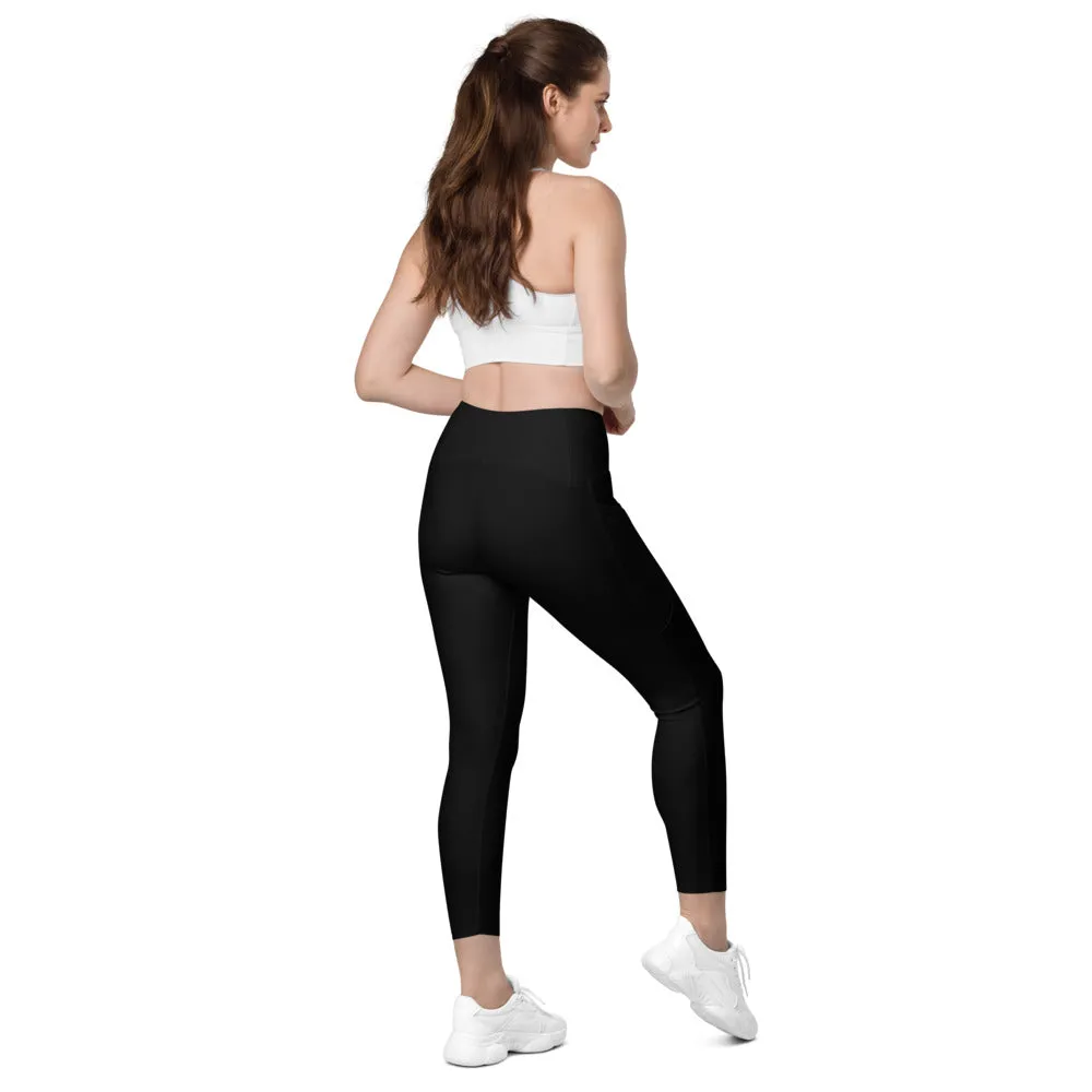 Black Crossover leggings with pockets