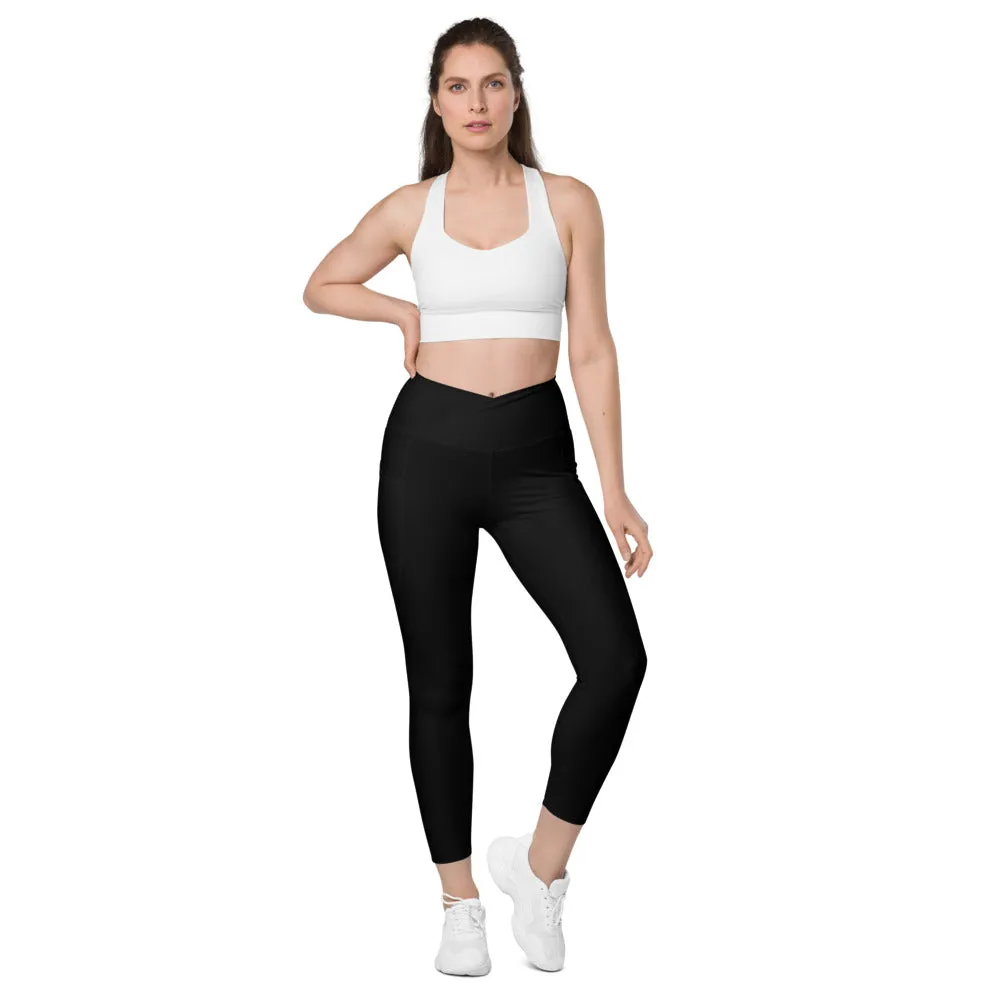 Black Crossover leggings with pockets