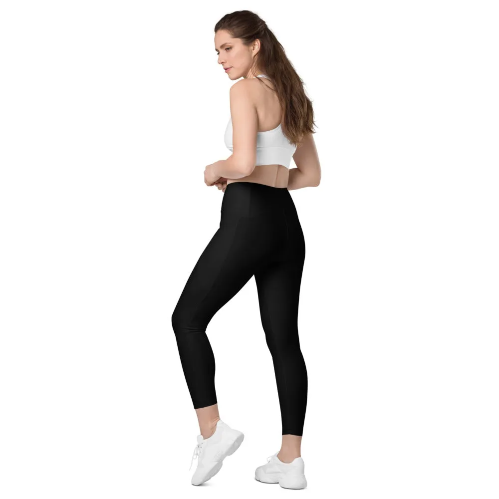 Black Crossover leggings with pockets