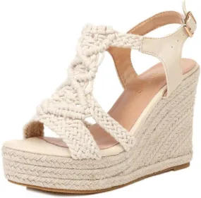 Espadrille Wedge Sandals for Women Comfortable Strappy Platform Sandals Casual Summer Shoes
