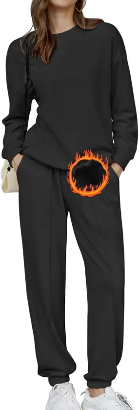 HOTOUCH Fleece Sweatsuit 2 Piece Outfit Winter Sherpa Lined Tracksuit Warm Up Suits Thick Sweatshirt and Sweatpants Sets