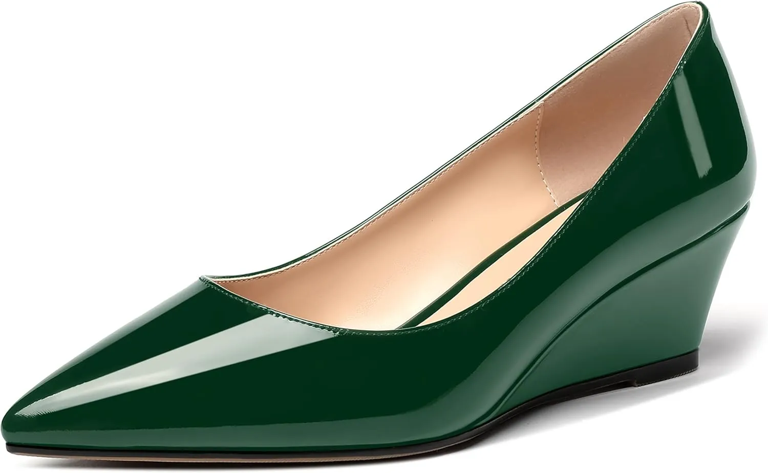 MERRORI Women's Slip On Patent Solid Square Toe Wedge Low Heel Pumps Shoes 2 Inch