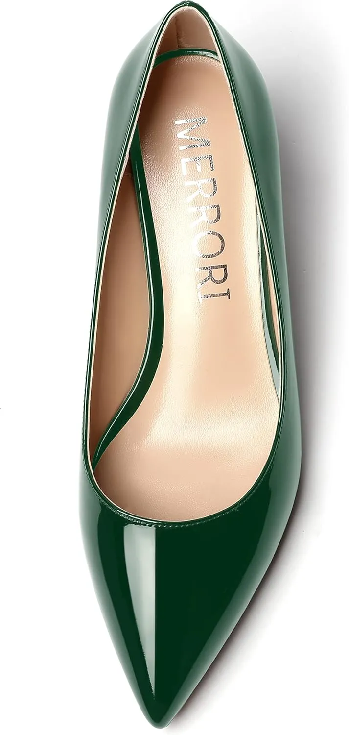 MERRORI Women's Slip On Patent Solid Square Toe Wedge Low Heel Pumps Shoes 2 Inch