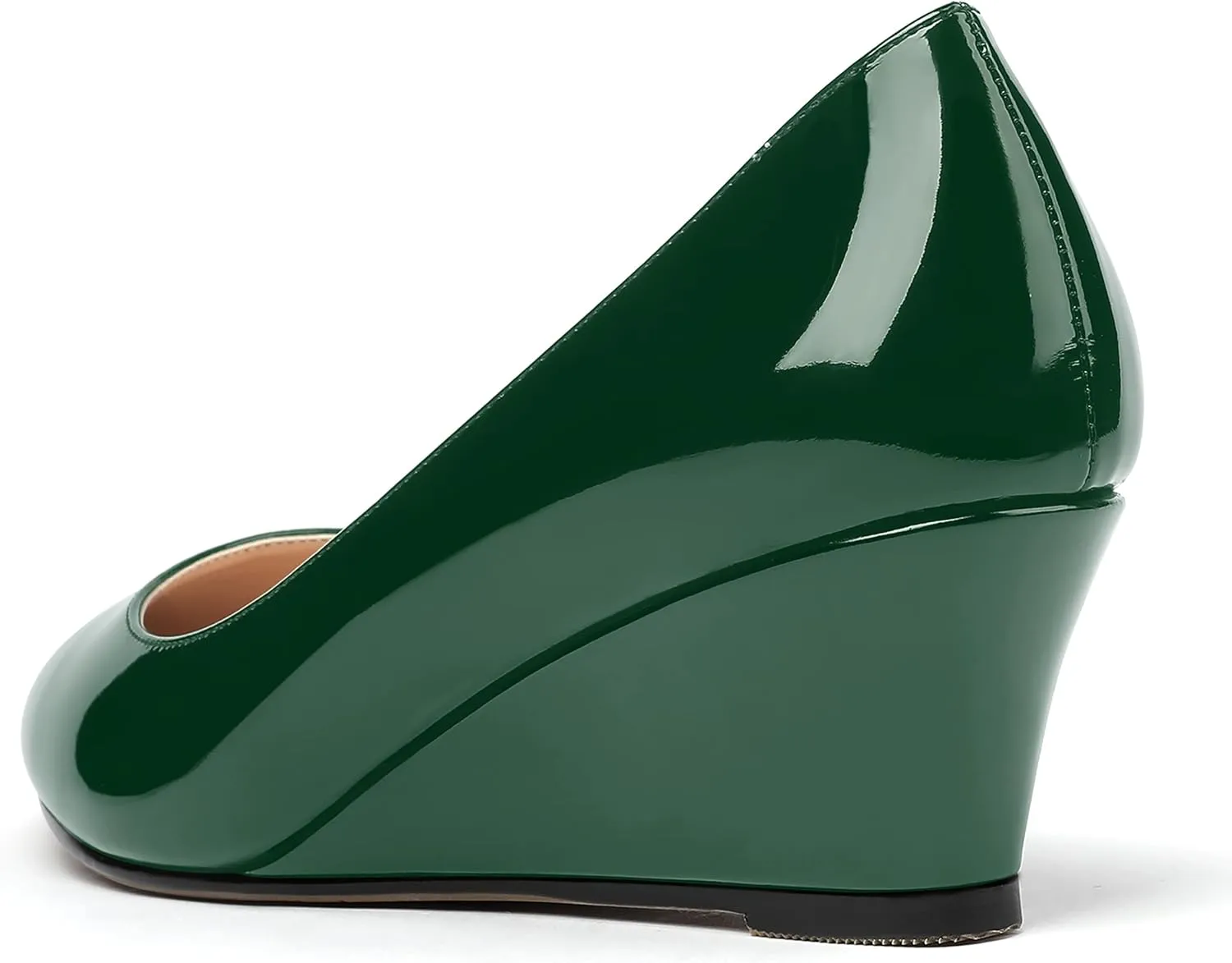 MERRORI Women's Slip On Patent Solid Square Toe Wedge Low Heel Pumps Shoes 2 Inch
