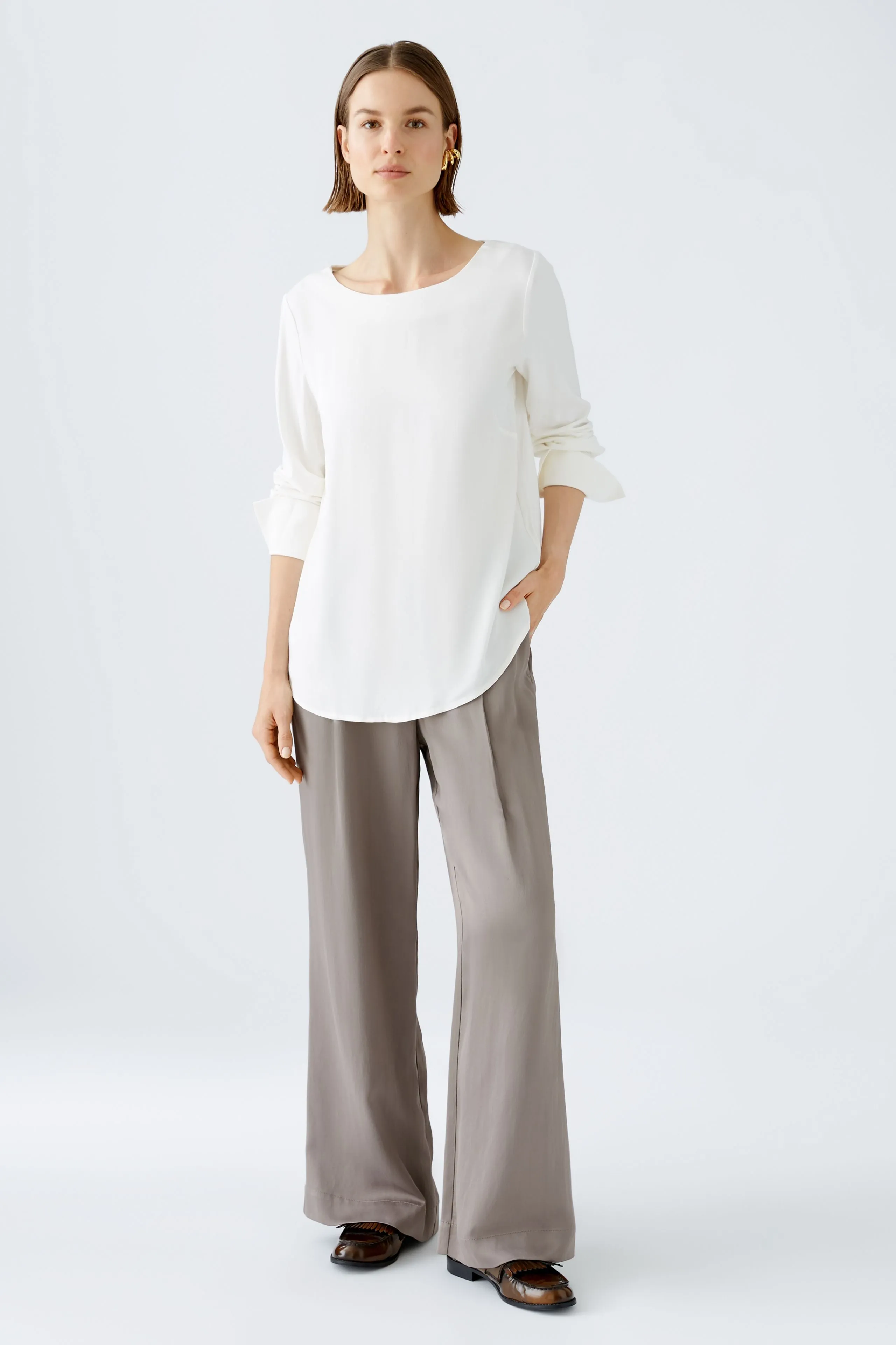 Oui Scoop Neck Blouse With Long Sleeves