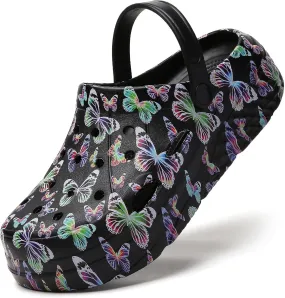 SECHRITE Womens Platform Graphic Clogs Garden Shoes Slip On Sandals Water Beach Outdoor Slippers Shoes with Removable Insole