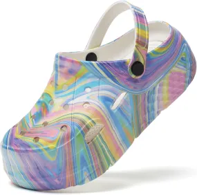 SECHRITE Womens Platform Graphic Clogs Garden Shoes Slip On Sandals Water Beach Outdoor Slippers Shoes with Removable Insole