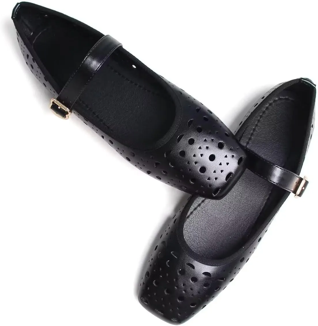 Women Summer Mary Jane Flats Breathable Low Heel Fashion Dress Shoes Square Toe Buckle Strap Casual Office Beach Shoes