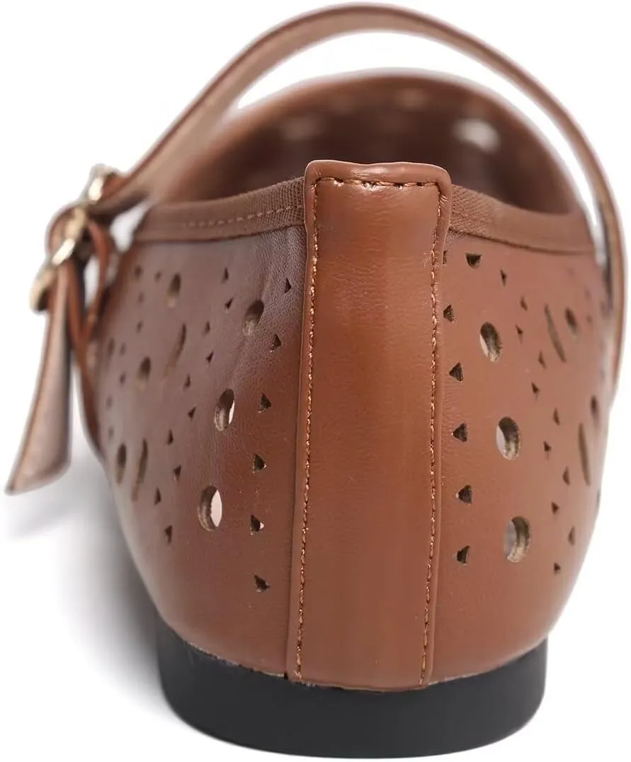 Women Summer Mary Jane Flats Breathable Low Heel Fashion Dress Shoes Square Toe Buckle Strap Casual Office Beach Shoes