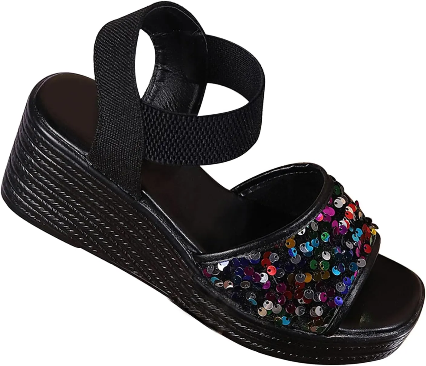 Women's Comfortable Wedge Platform Espadrille Sandals - 2024 Summer Sandles Dressy Fashion Glitter Bling Open Toe Buckle Ankle Strap Beach Sandals