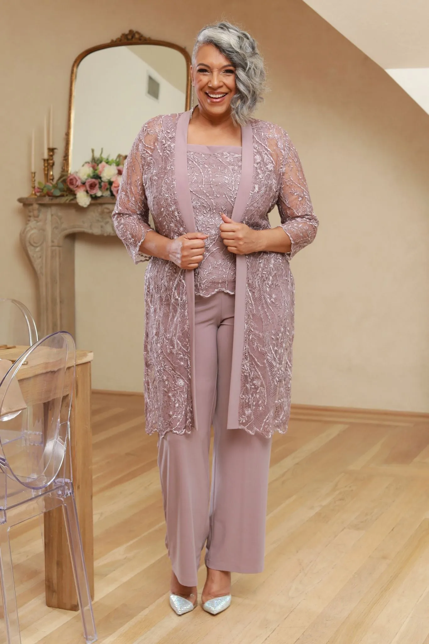 Women's Plus Size Casually Fitted Pants with a Shimmering Top