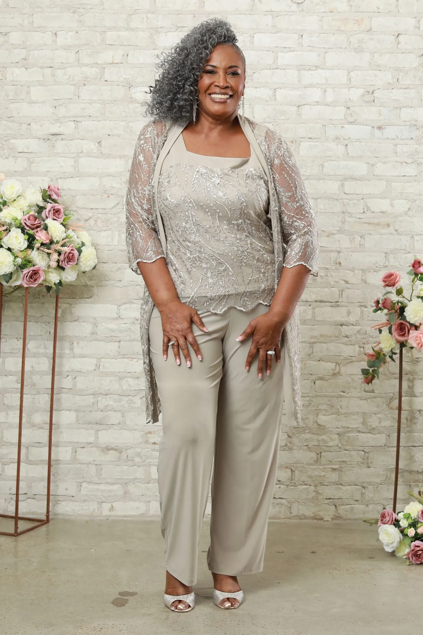 Women's Plus Size Casually Fitted Pants with a Shimmering Top