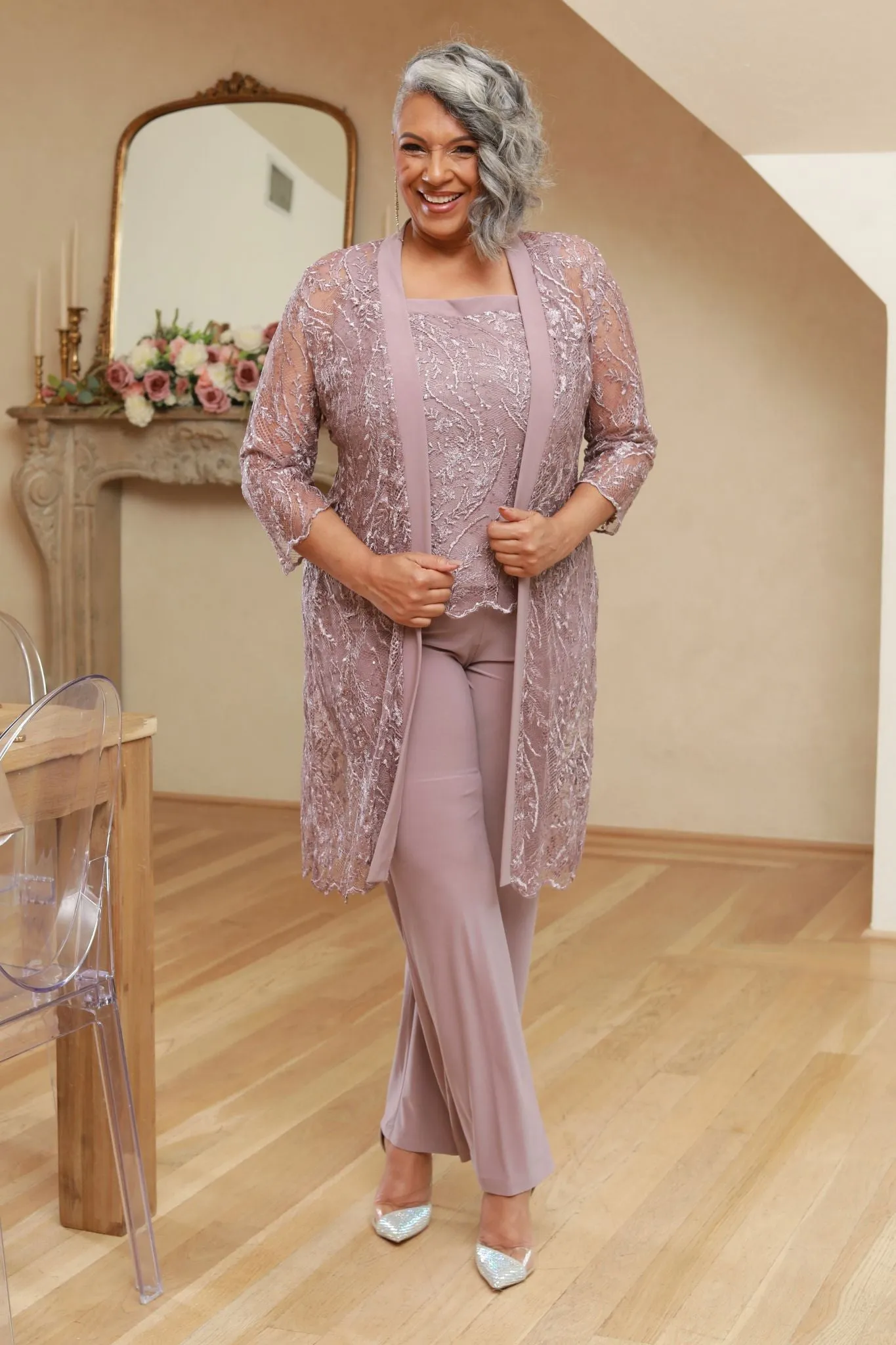 Women's Plus Size Casually Fitted Pants with a Shimmering Top