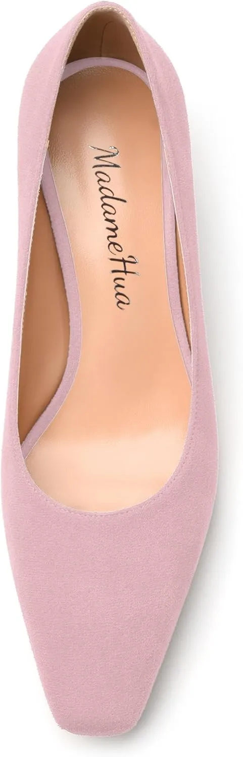 Women’s Pumps, Chunky Low Block Heels Square Closed Toe Dress Pumps Shoes for Women